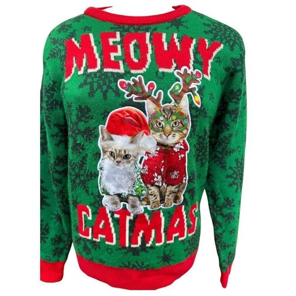 Meowy Catmus Ugly Christmas Sweater by Party Sweater  Sz. M Cat Christmas - Picture 2 of 8